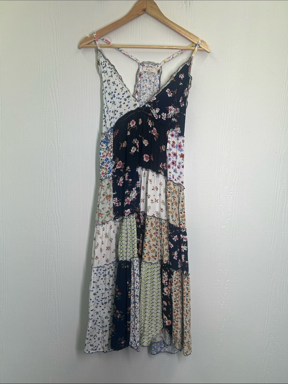 Paani - Bohemian Floral Patchwork Tiered Sleeveless Midi Dress Size Small - Picture 9 of 12